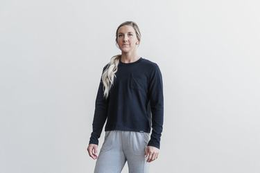 Nobull Heavyweight Pocket Boxy Women's Long Sleeves Navy | Australia (SK8012)